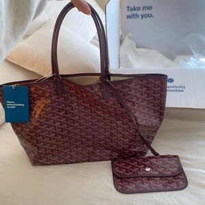 Goyard Goyardine Saint Louis PM Red Shoulder Tote Bag & Pouch
